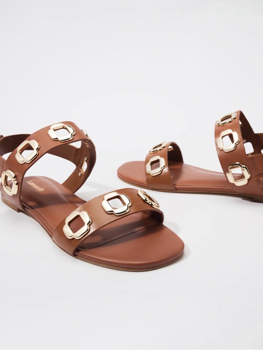 NWT and Box Larroude Milan Caramel Sandal with Gold Accents